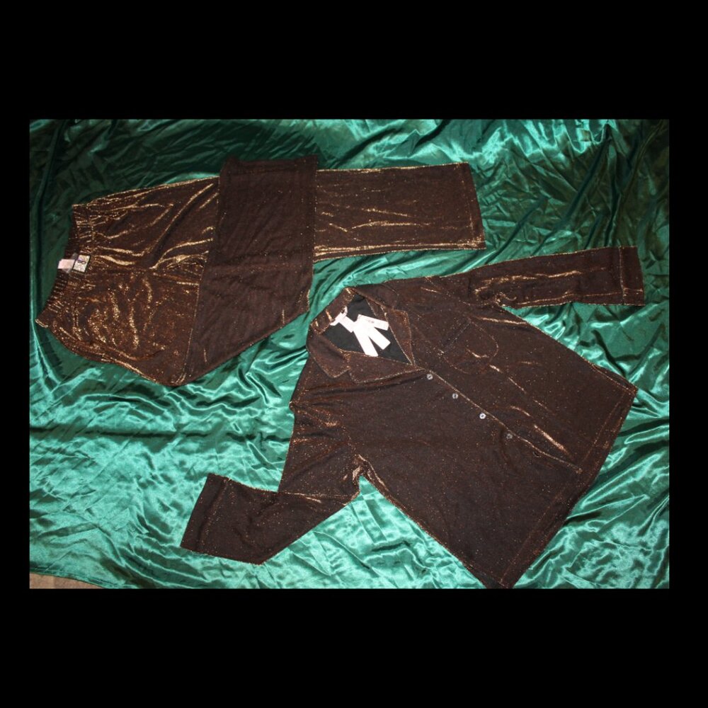 NWT Victoria's Secret XS PJ SET SHIMMER KNIT PAJAMAS BROWN gold EXTRA SMALL